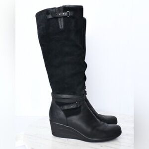UGG Black Knee-High Suede Wedge Boots.     Size-8.  Elevated Casual